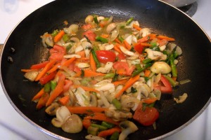 stir fry veggies with trout with lemon parsley butter sauce
